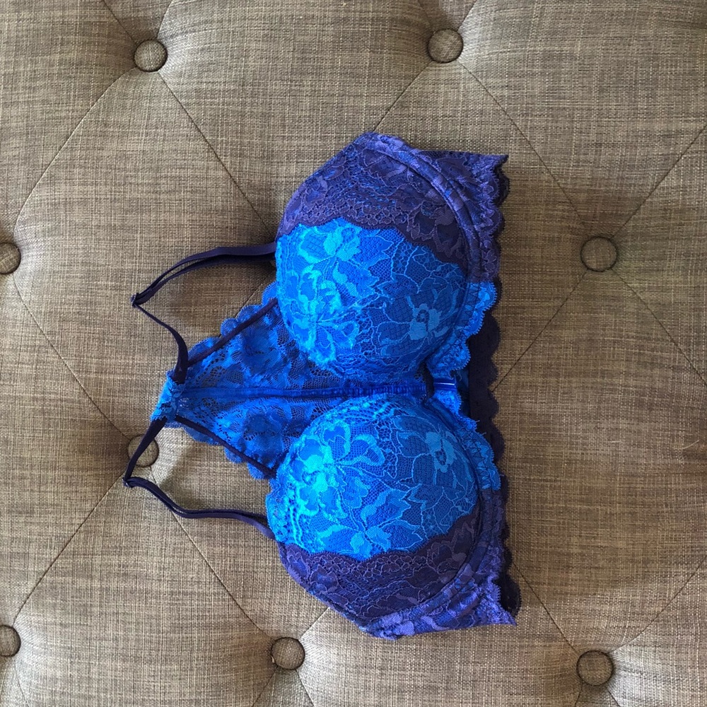 PINK blue laced bra with front hook